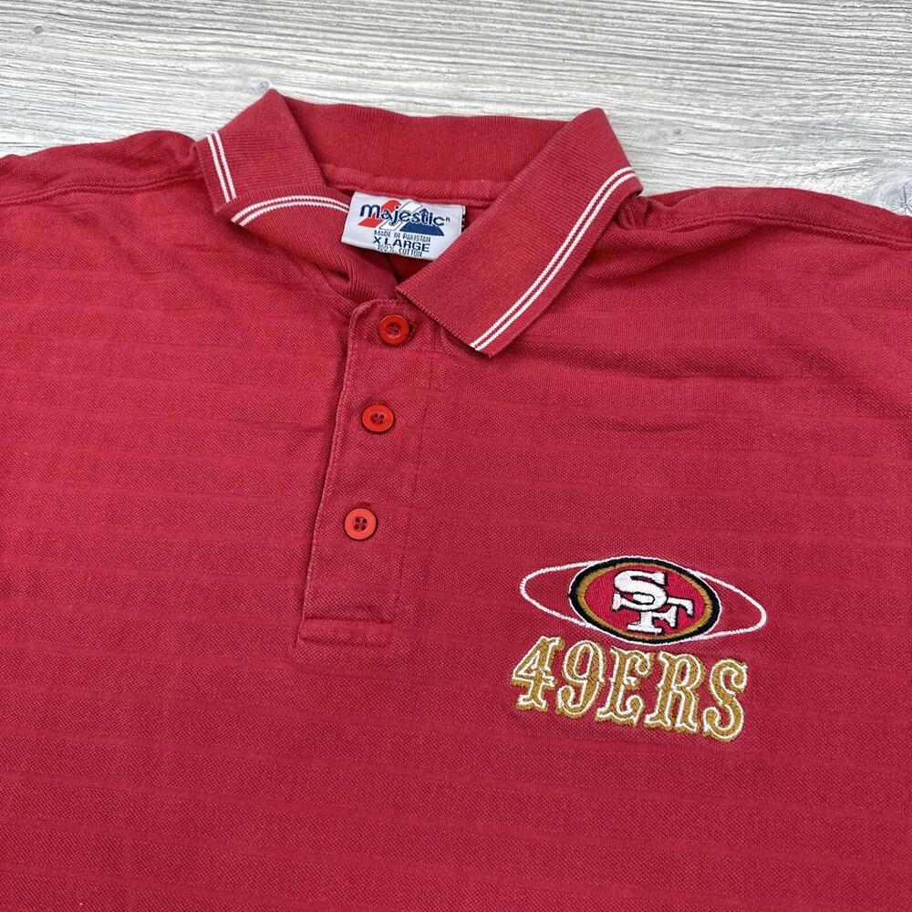 Vintage 49ers Polo Shirt XL Men Red Ribbed Short Sleeve Chalkline Majestic